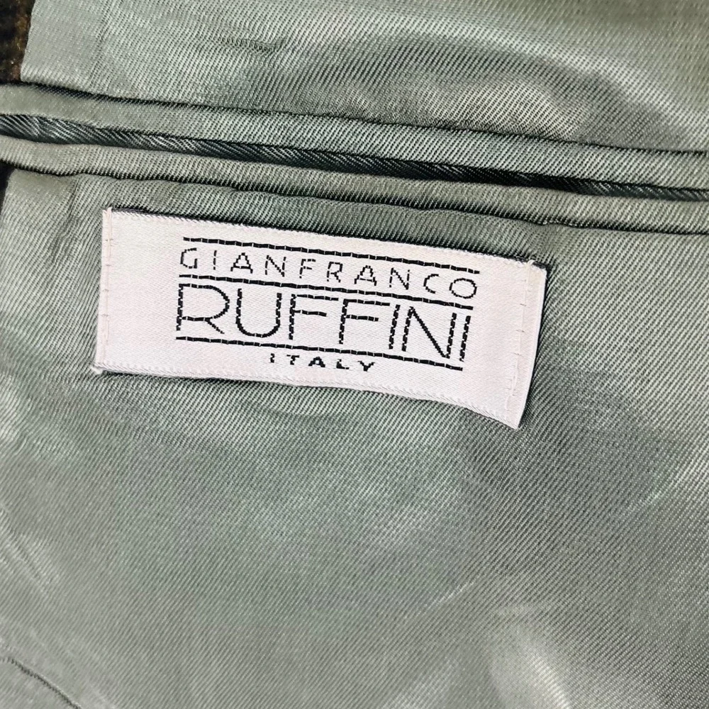 Gianfranco Ruffini Italy Plaid Tweed Cashmere Blend Blazer Olive Green Plaid 48